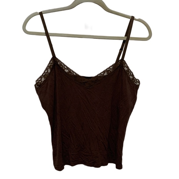Y2K Dark Brown Lace Trim Tank Top - Picture 1 of 7